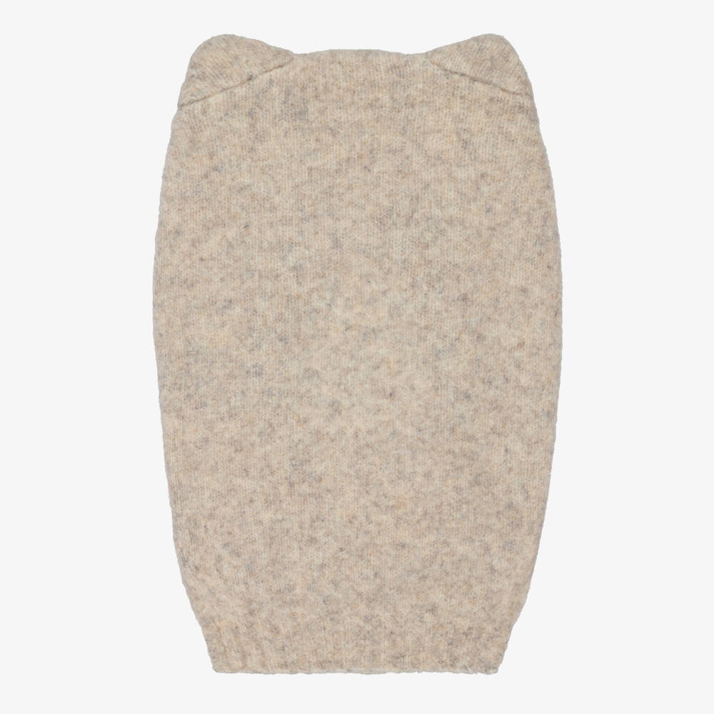 Molo-Beige Marl Wool Knit Balaclava with Cat Ears | Childrensalon Outlet