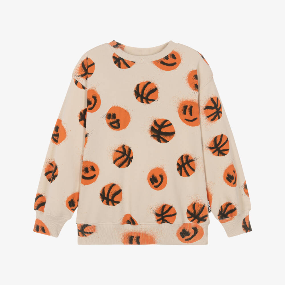 Molo-Beige Organic Cotton Basketball Sweatshirt | Childrensalon Outlet