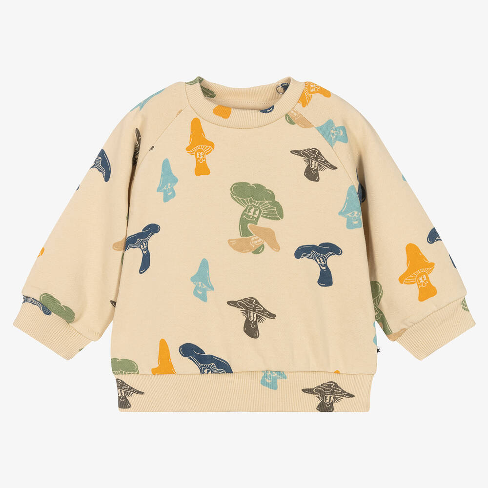 Molo - Beigefarbenes Sweatshirt aus Biobaumwolle mit Pilzmotiven | Childrensalon