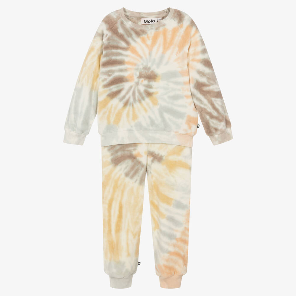 Molo - Survêtement beige velours tie & dye | Childrensalon