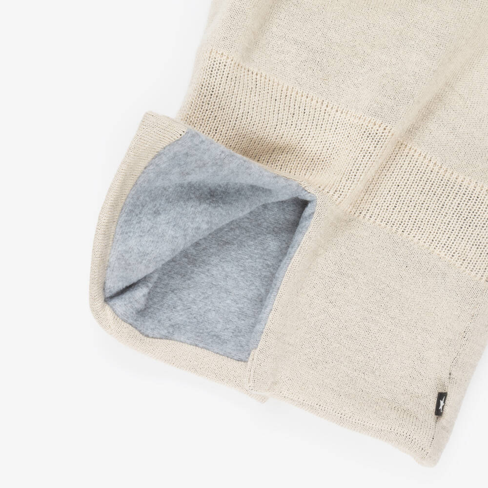 Molo-Beige Wool Knit Smiling Faces Balaclava | Childrensalon Outlet
