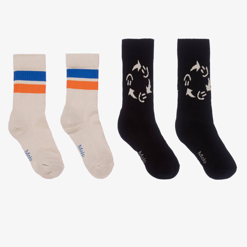 Molo - Black & Beige Socks (2 Pack) | Childrensalon