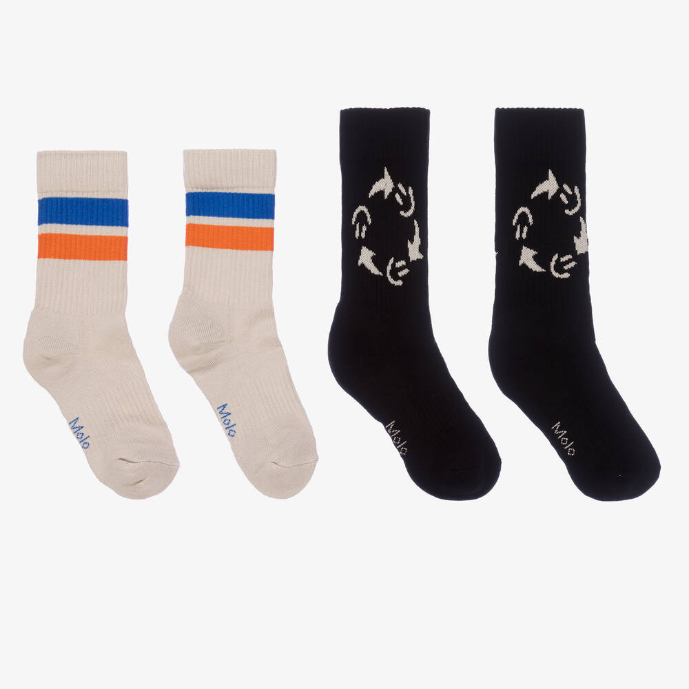 Molo - Chaussettes noires beiges x2 | Childrensalon