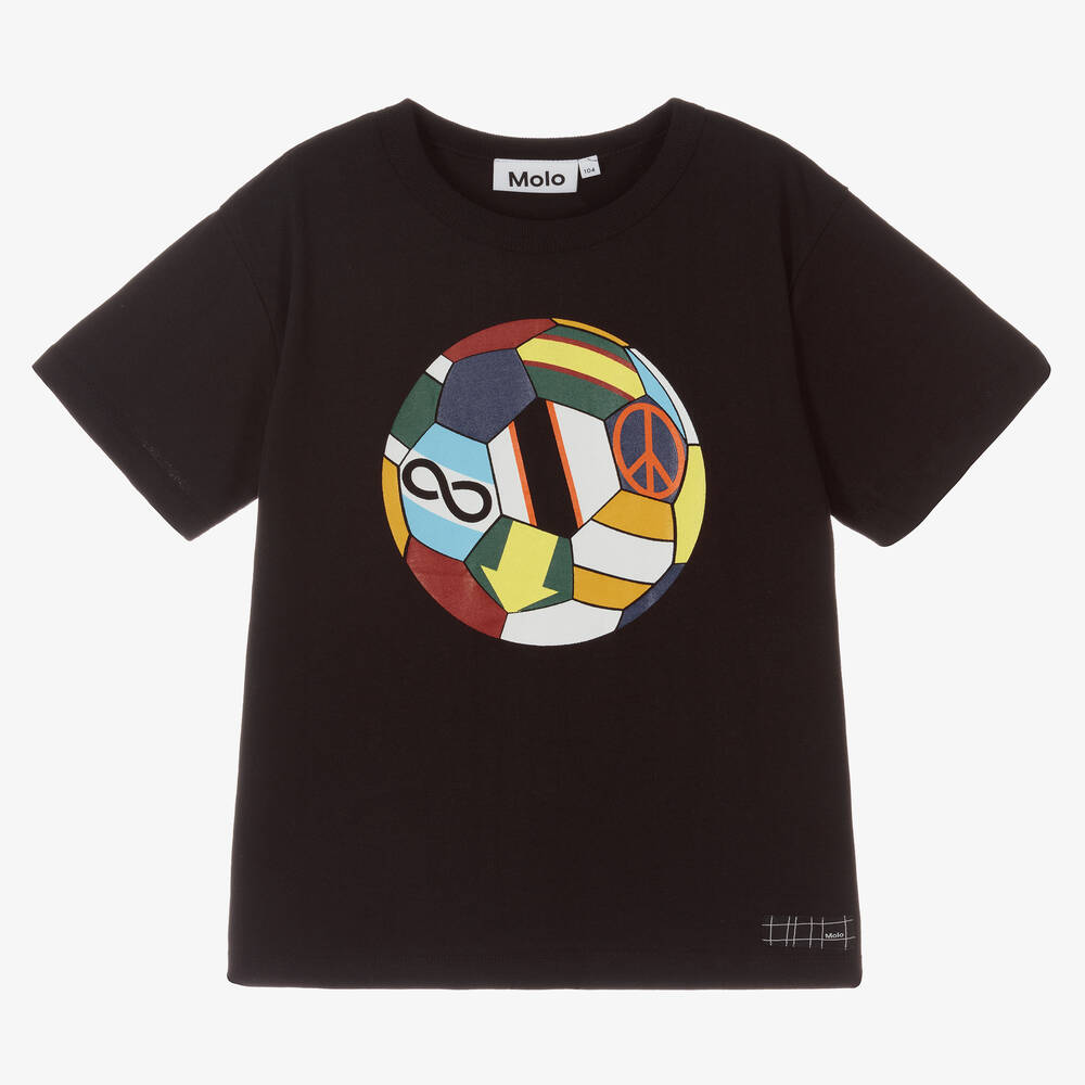Molo - Black Cotton Football T-Shirt | Childrensalon