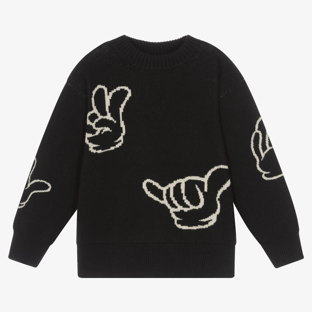 Molo - Black Cotton Knitted Hand Sign Sweater | Childrensalon