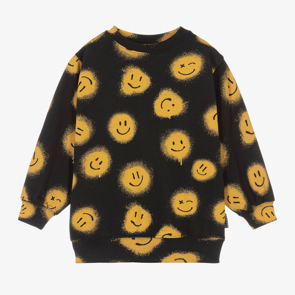 Molo - Black Cotton Smile Sweatshirt  | Childrensalon