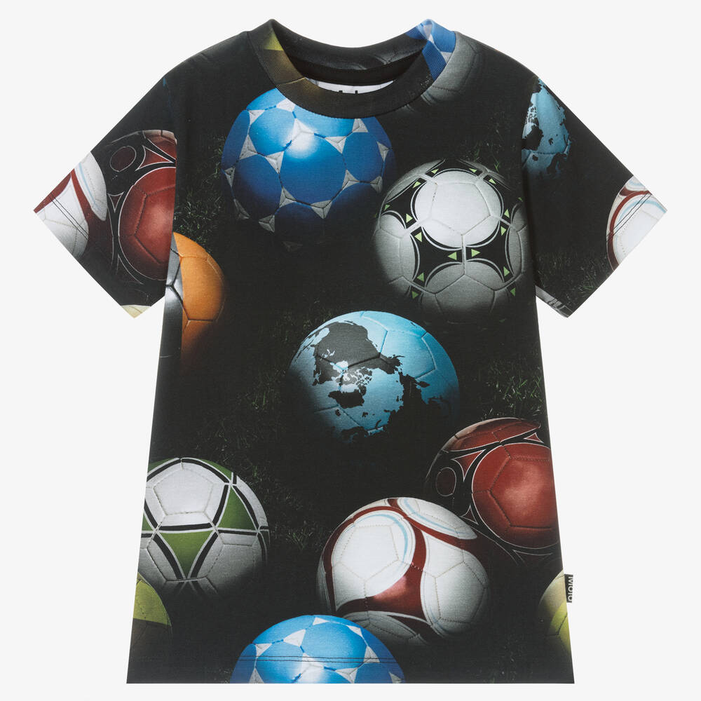 Molo - Black Football Print T-Shirt | Childrensalon