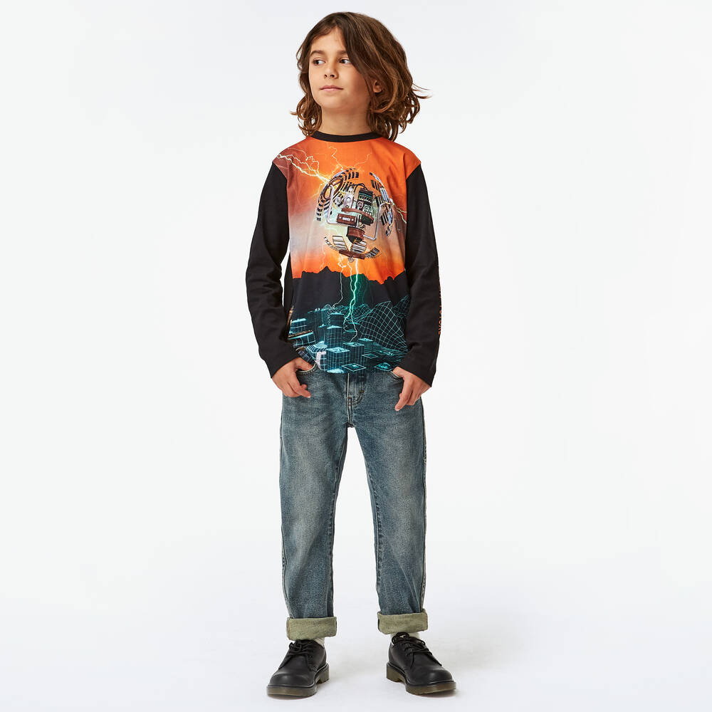 Molo-Black & Orange Cotton Top | Childrensalon Outlet
