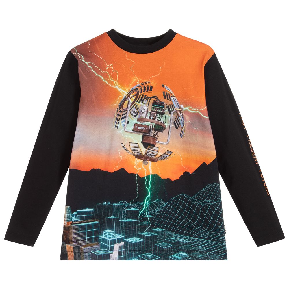 Molo - Black & Orange Cotton Top | Childrensalon