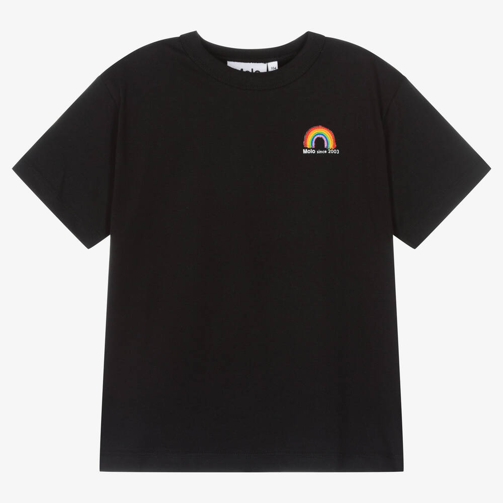 Molo - Black Organic Cotton Rainbow T-Shirt | Childrensalon