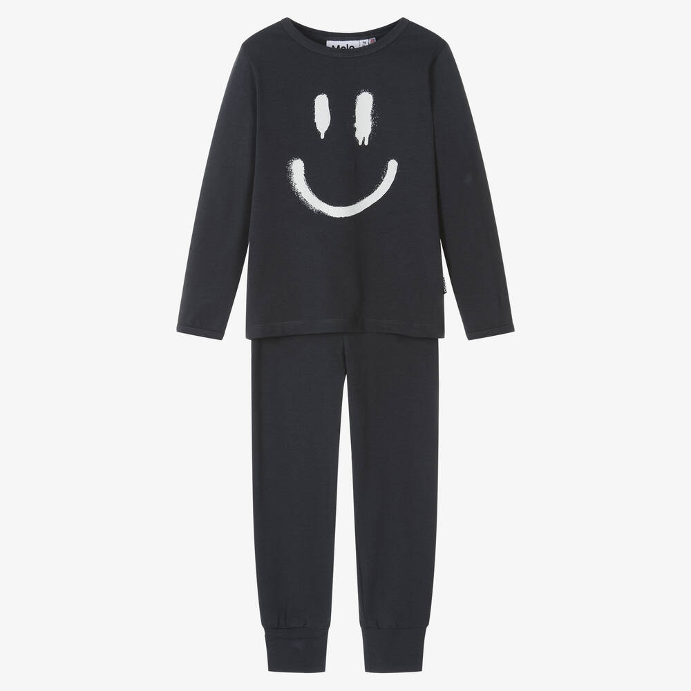Molo - Черная пижама из органического хлопка со смайлом | Childrensalon