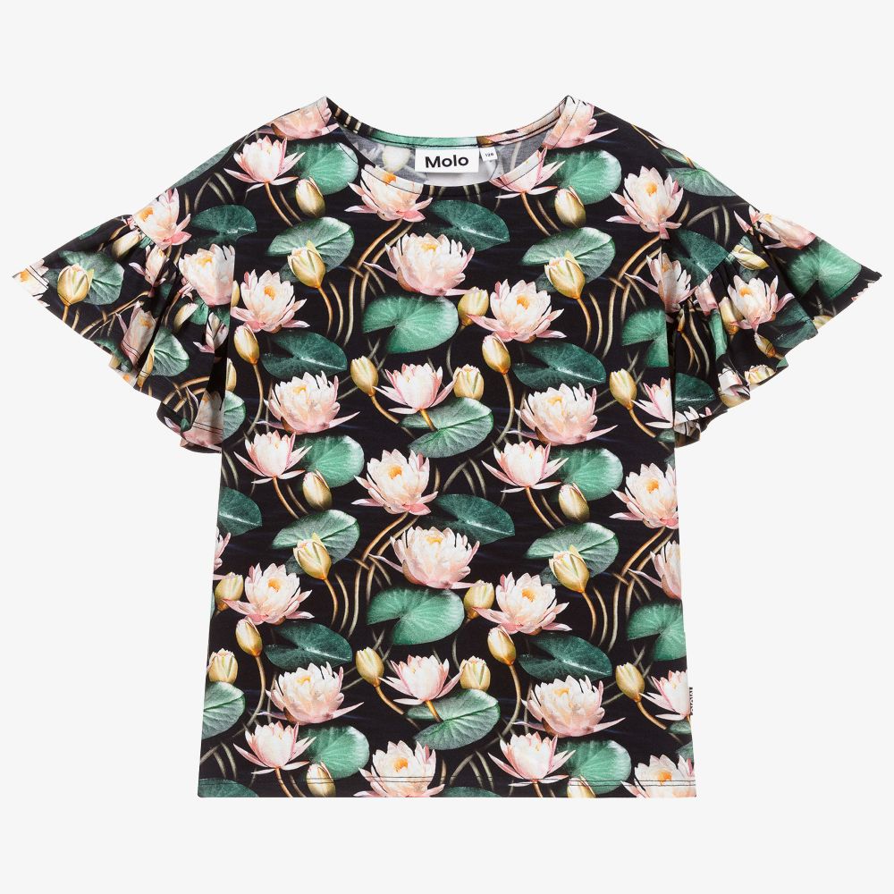 Molo-تيشيرت قطن عضوي جيرسي لون أسود للبنات | Childrensalon Outlet