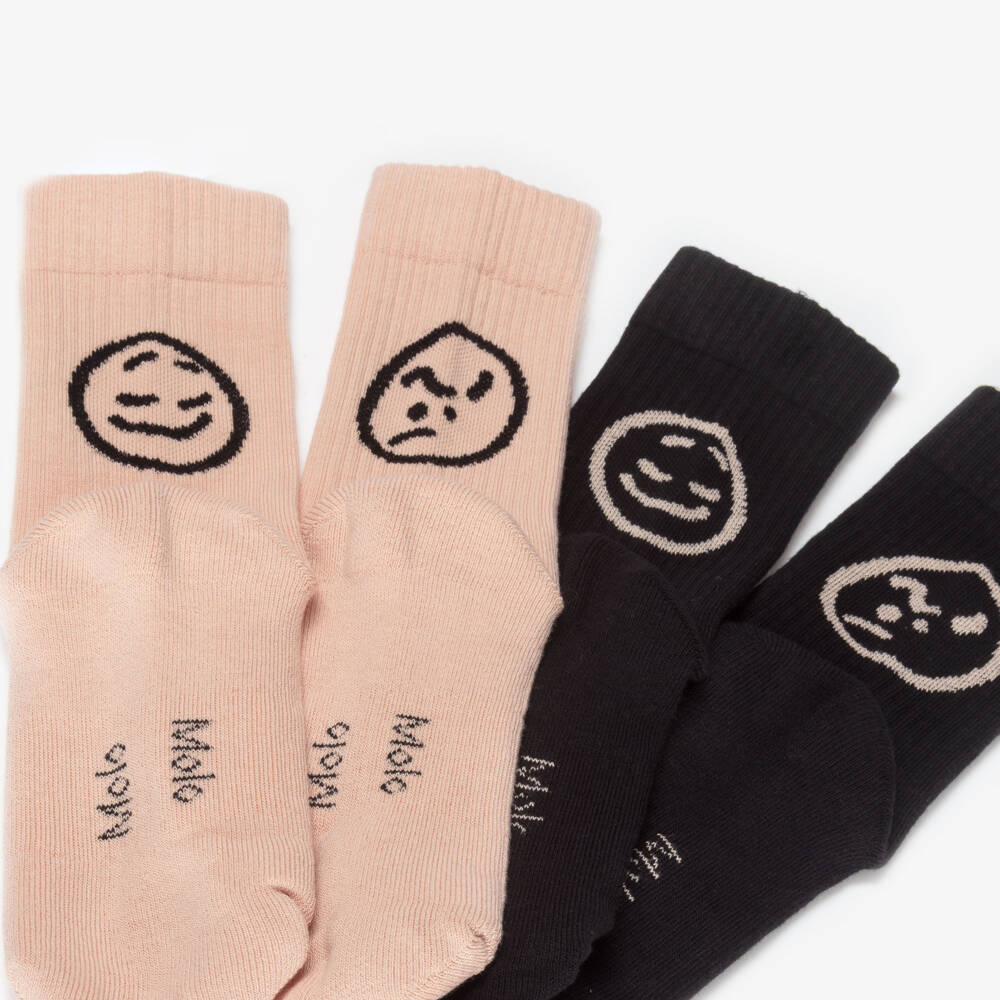 Molo-Black & Pink Ribbed Cotton Feelings Socks (2 Pack) | Childrensalon Outlet
