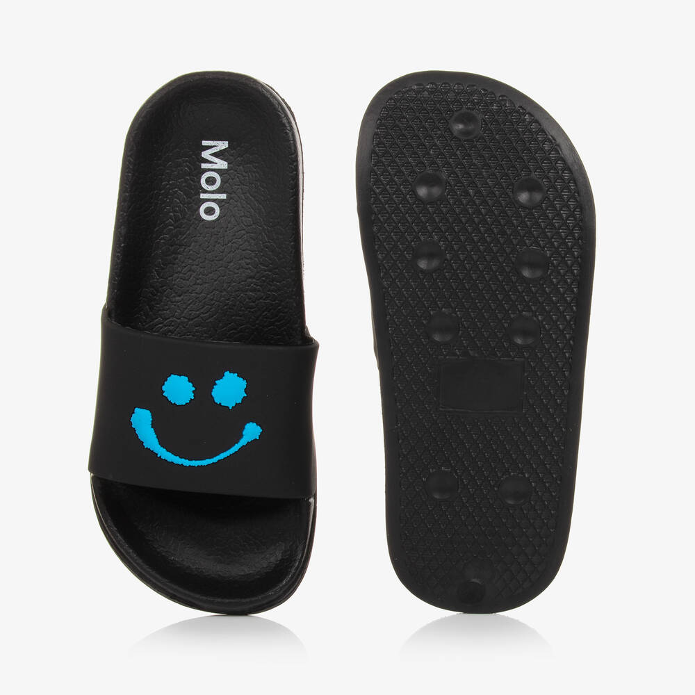 Molo-Black Smiling Face Foam Sliders | Childrensalon Outlet