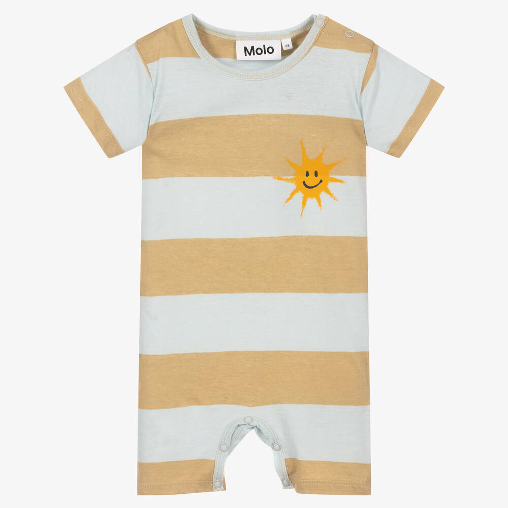 Molo - Blue & Beige Stripe Cotton Baby Shortie  | Childrensalon