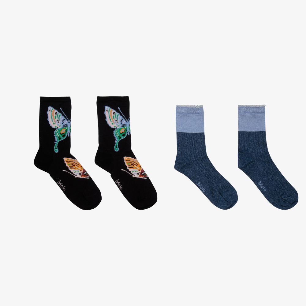 Molo-Blue & Black Socks (2 Pack) | Childrensalon Outlet