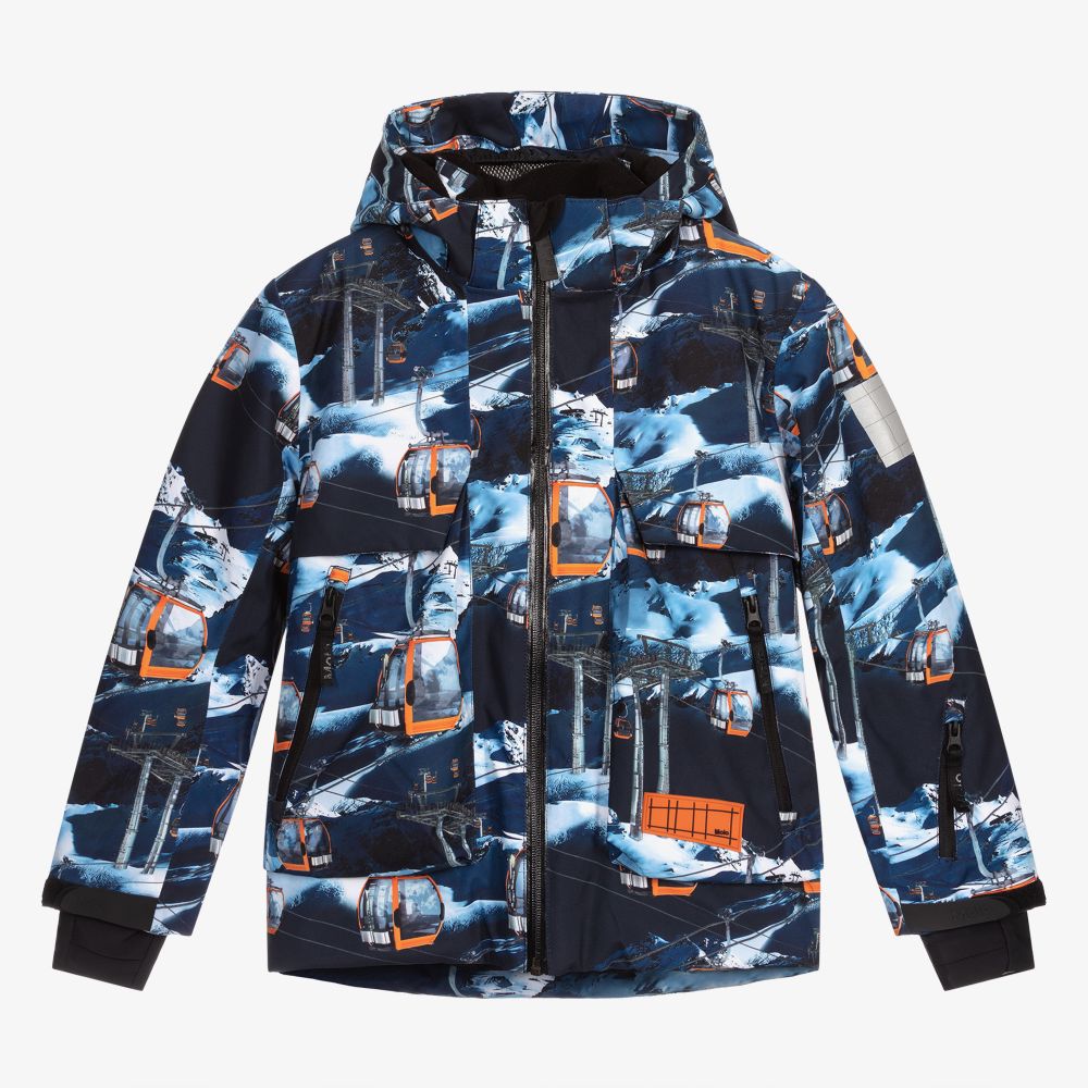 Molo - Blaue Skijacke mit Seilbahn-Print  | Childrensalon