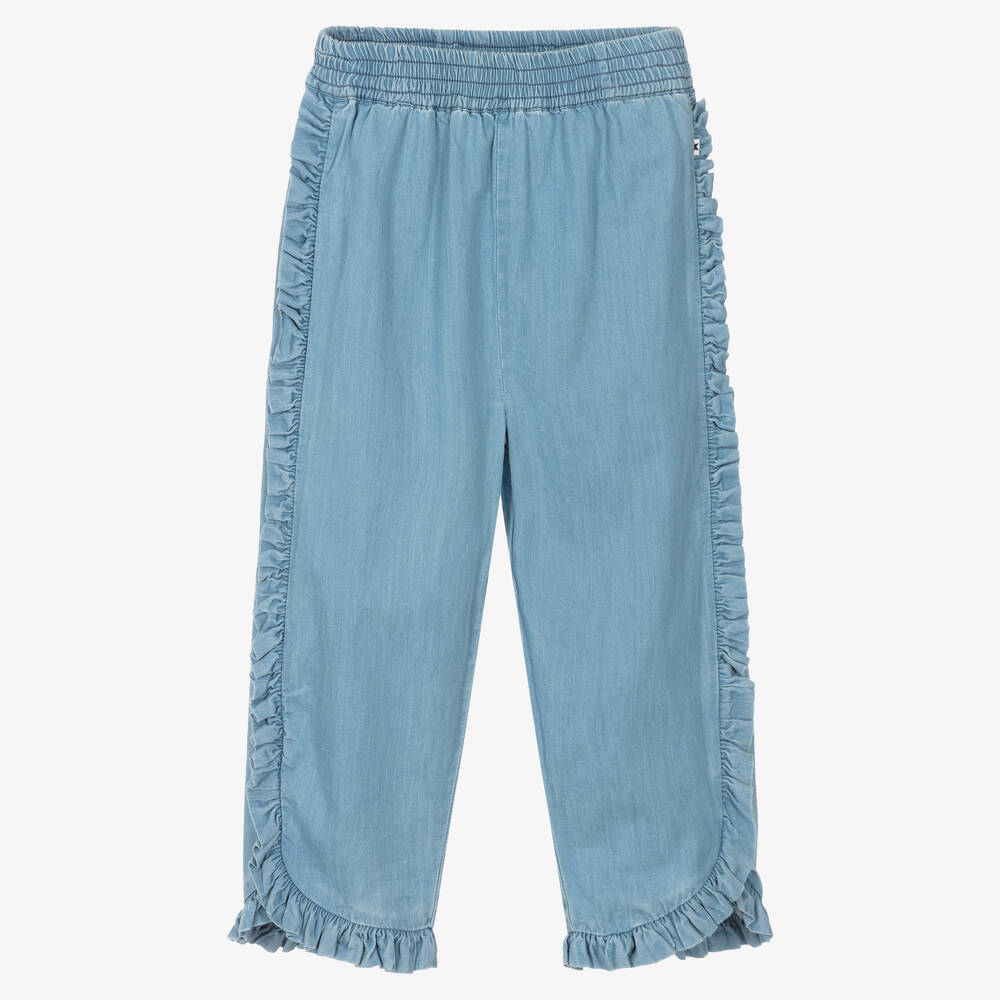 Molo - Blue Chambray Frill Trousers | Childrensalon