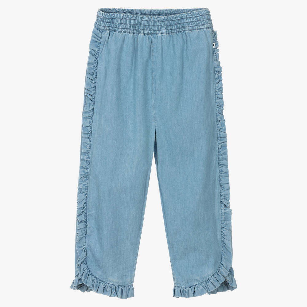 Molo-Blue Chambray Frill Trousers | Childrensalon Outlet