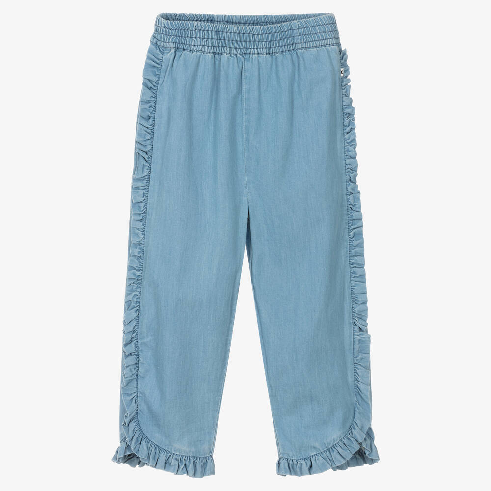 Molo - Blaue Chambray-Hose mit Rüschen | Childrensalon