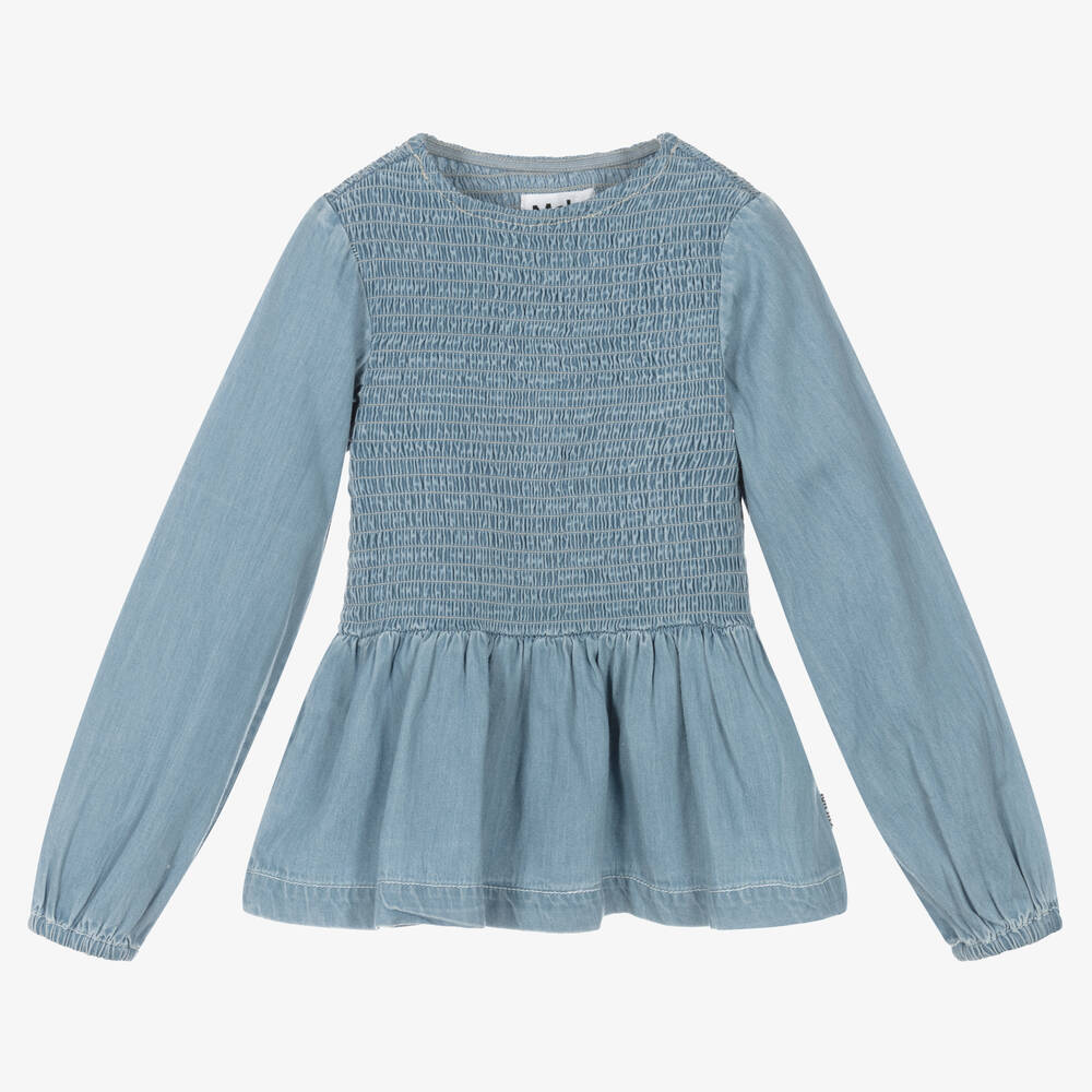 Molo - Голубая блузка из хлопкового шамбре | Childrensalon