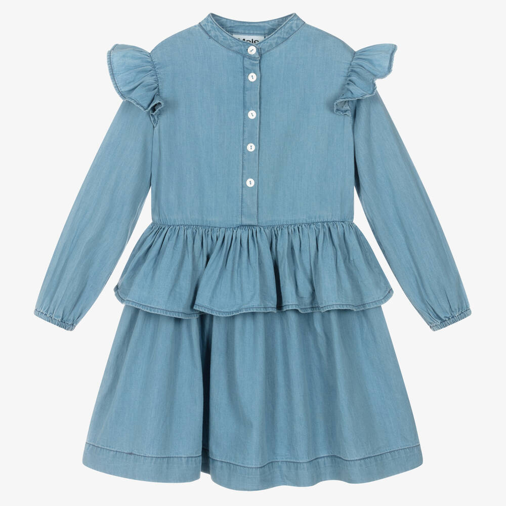 Molo - Blue Cotton Chambray Dress | Childrensalon
