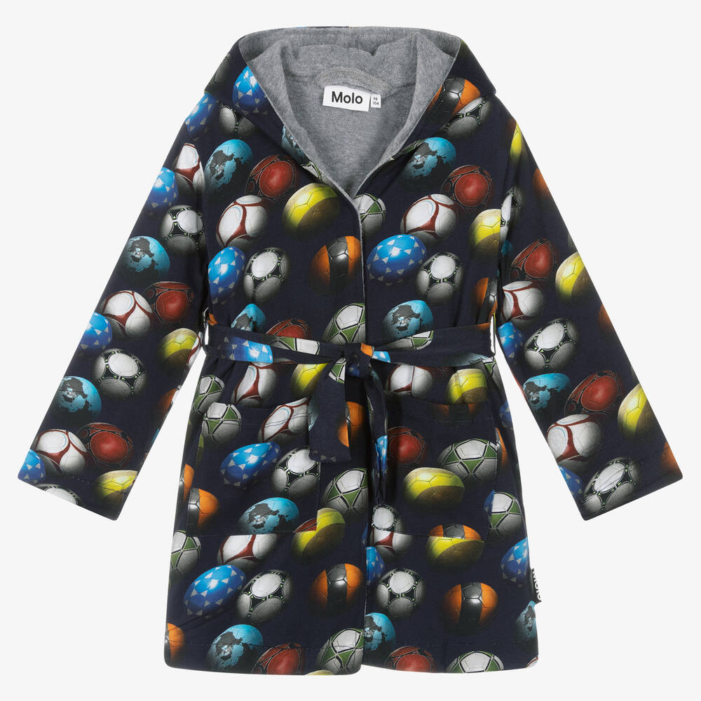 Molo - Синий хлопковый халат с футбольными мячами | Childrensalon