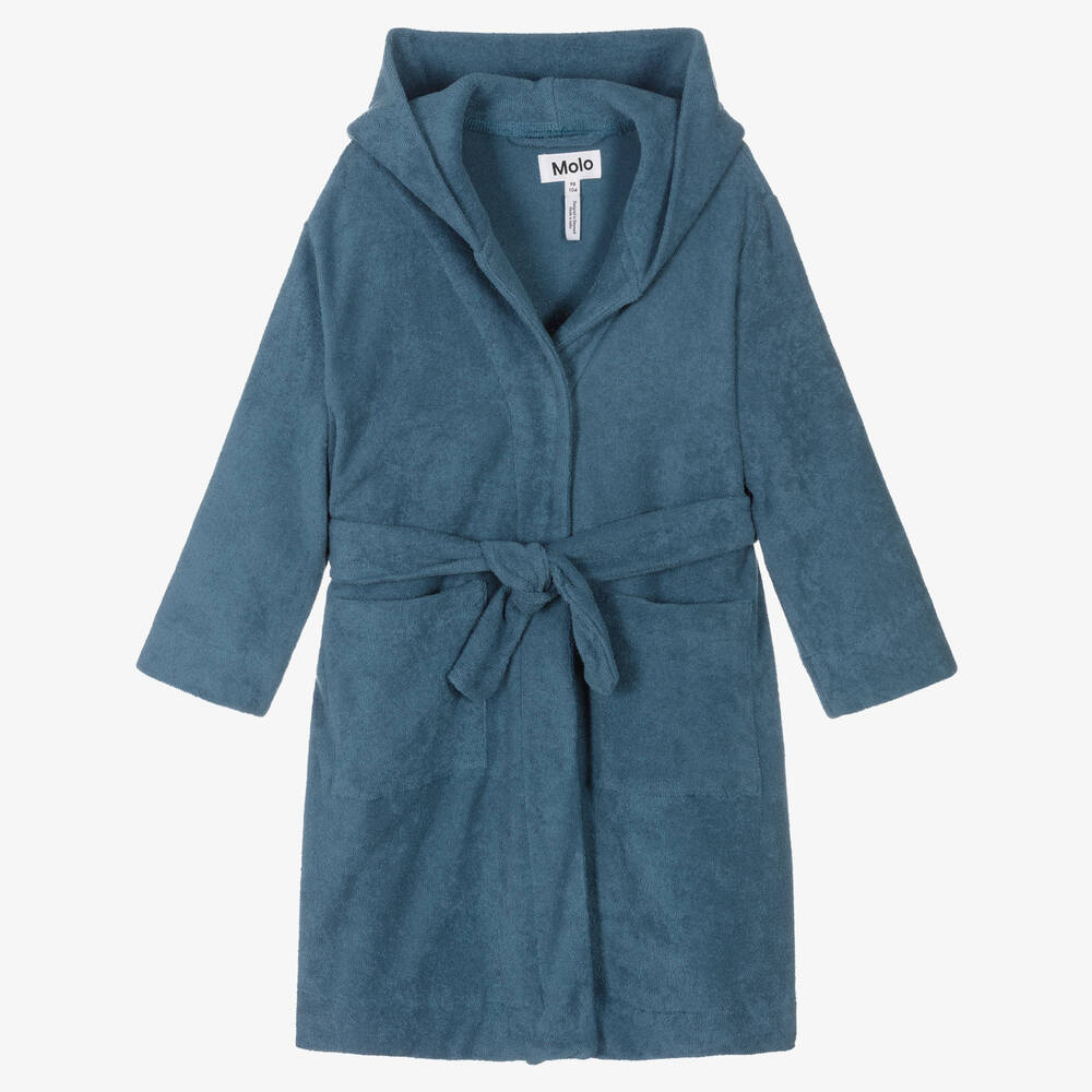 Molo - Blue Cotton Hooded Bathrobe | Childrensalon