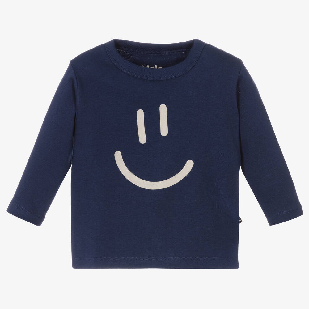 Molo - Blue Cotton Smiley Top | Childrensalon