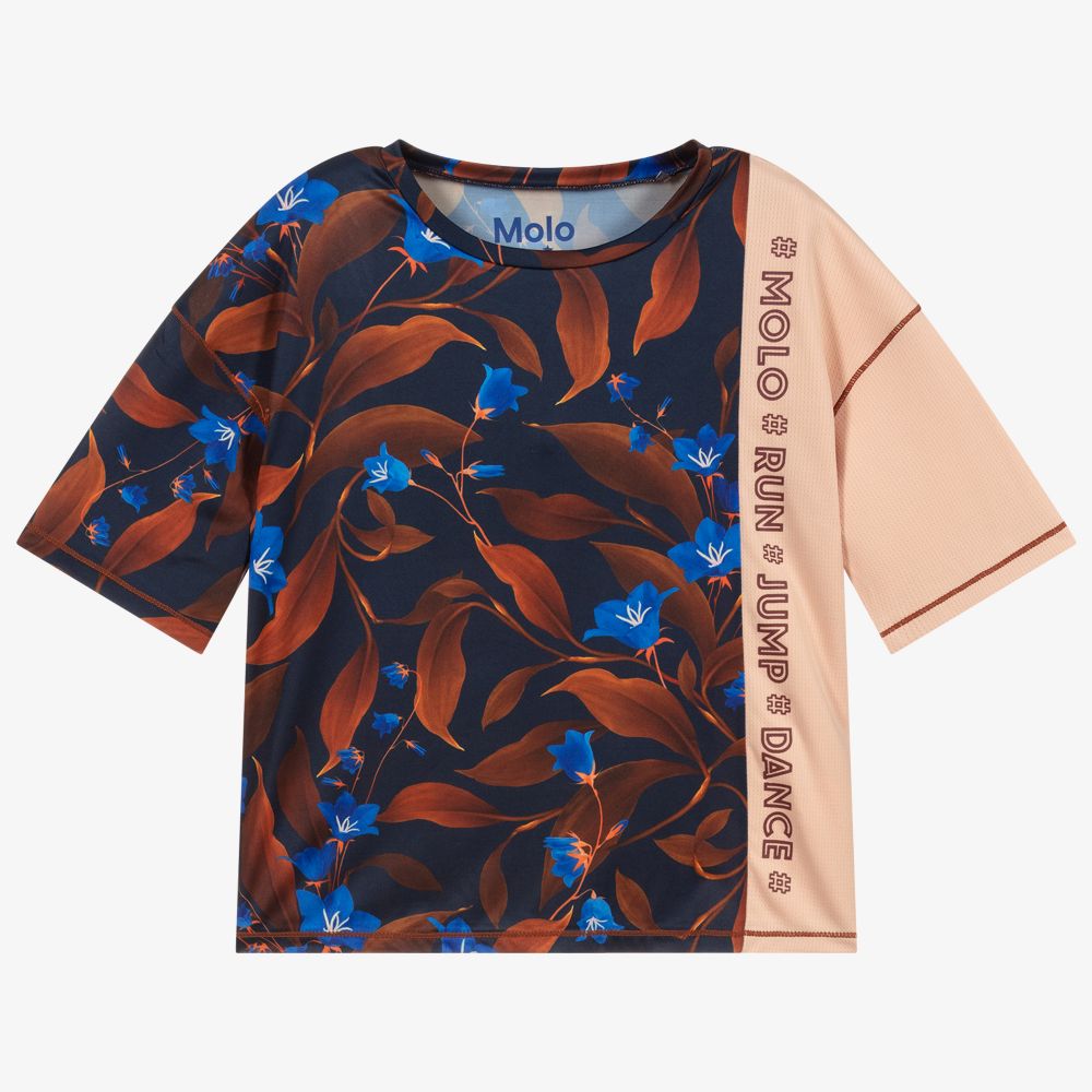 Molo - Blaues Sport-T-Shirt mit Blumen | Childrensalon