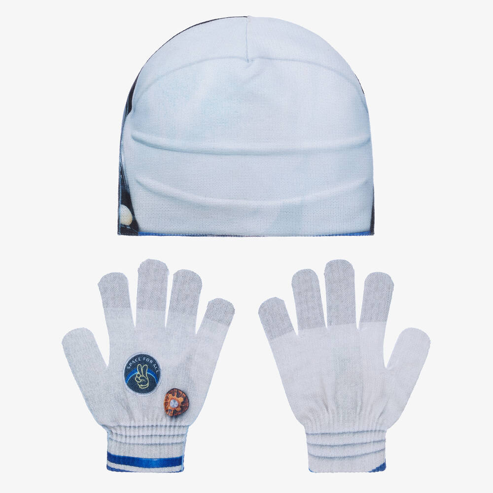 مولو-طقم قبعة وقفّازات جيرسي لون أزرق للأولاد | Childrensalon Outlet