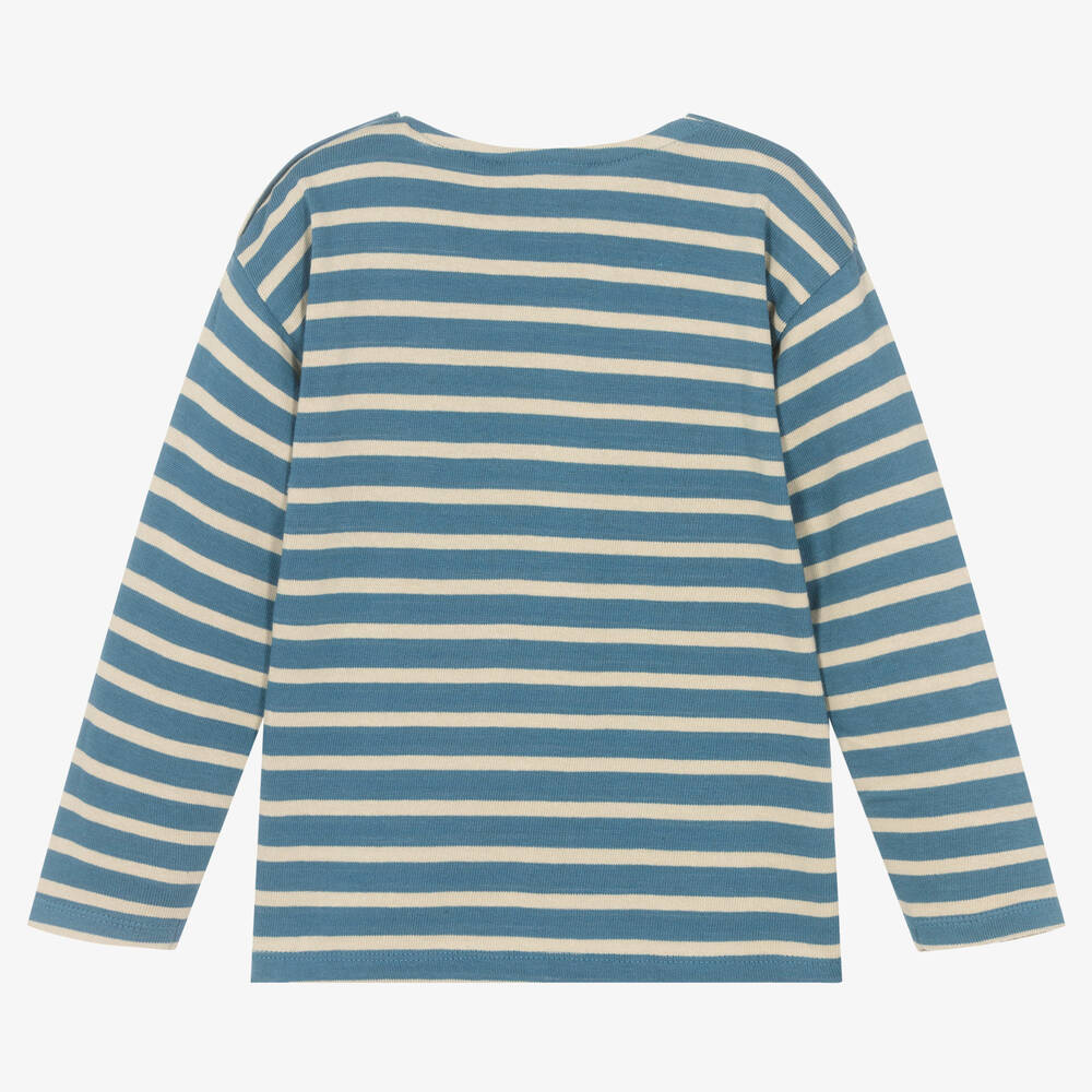 Molo-Blue & Ivory Striped Knit Cotton Top | Childrensalon Outlet