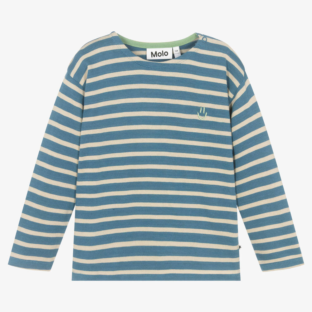 Molo - Blue & Ivory Striped Knit Cotton Top | Childrensalon