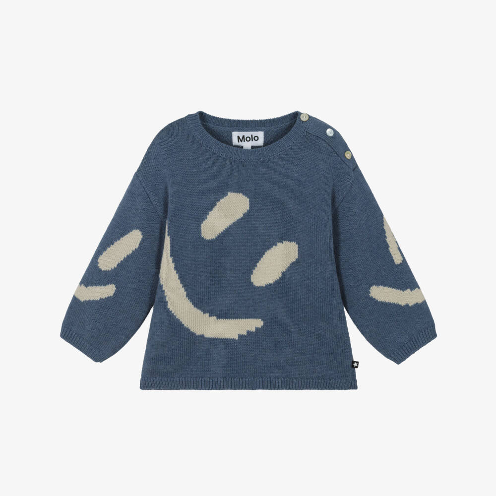 Molo-Blue Knit Smiley Face Sweater | Childrensalon Outlet