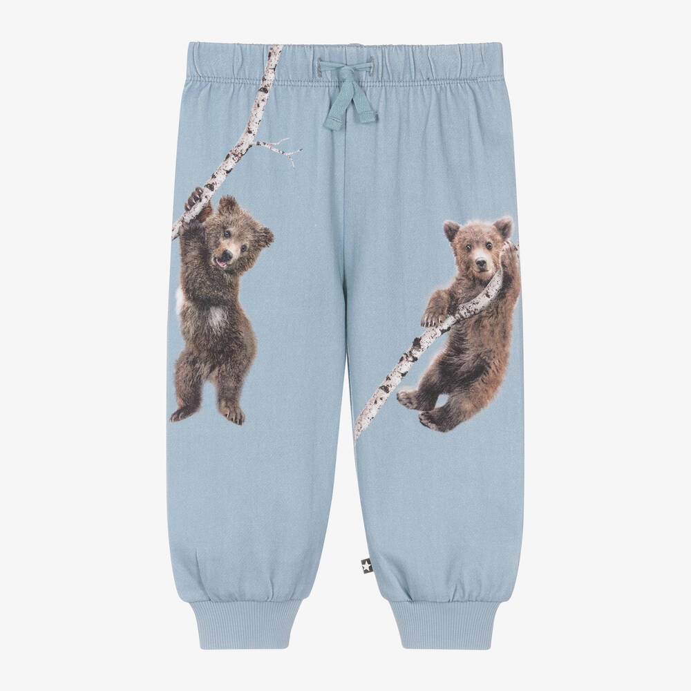 Molo-Blue Organic Cotton Bear Joggers | Childrensalon Outlet