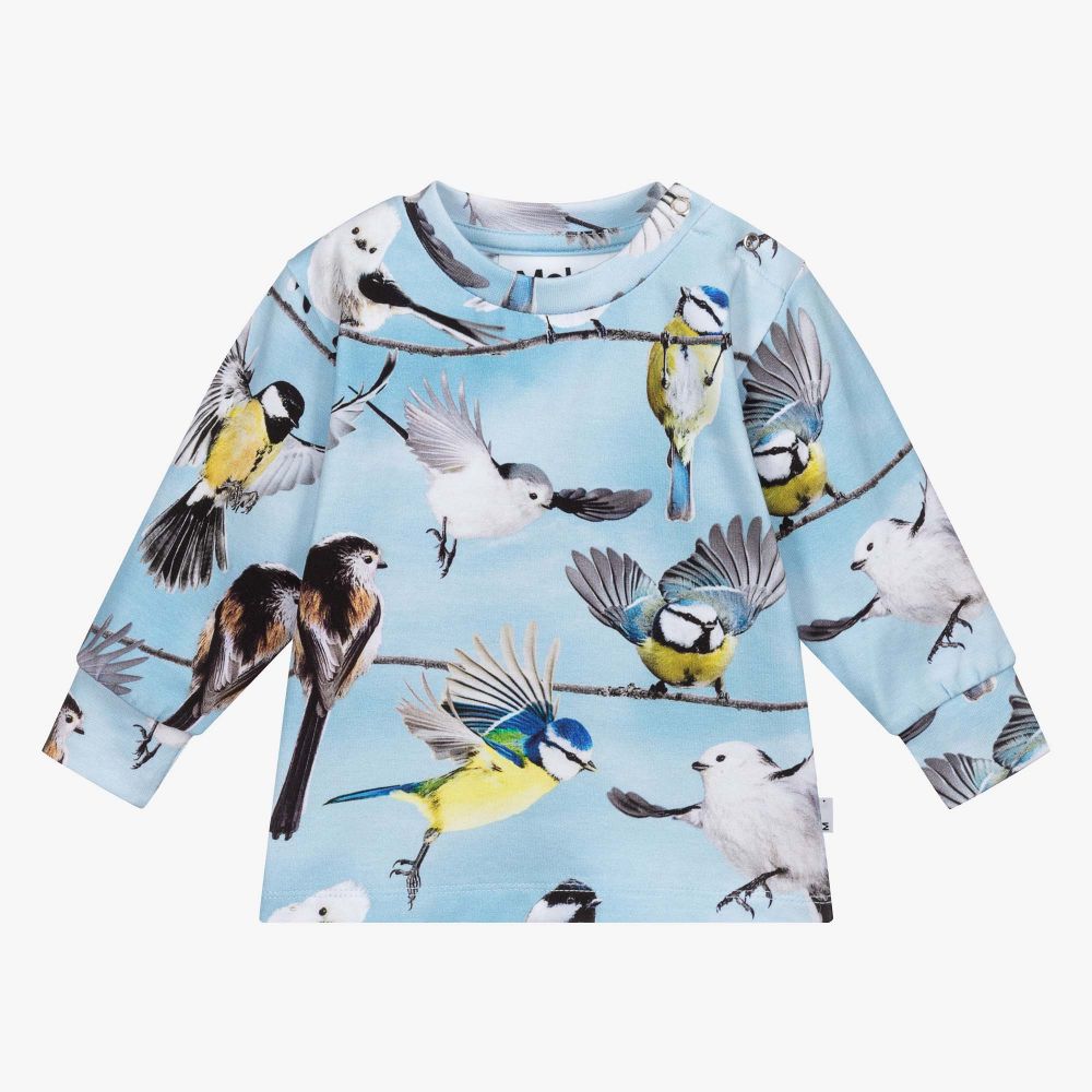 Molo-Blue Organic Cotton Bird Top | Childrensalon Outlet