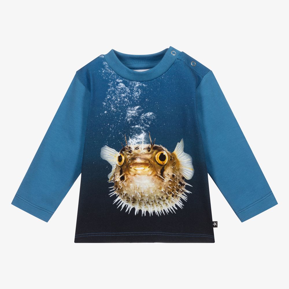 Molo - Blue Organic Cotton Fish Top | Childrensalon