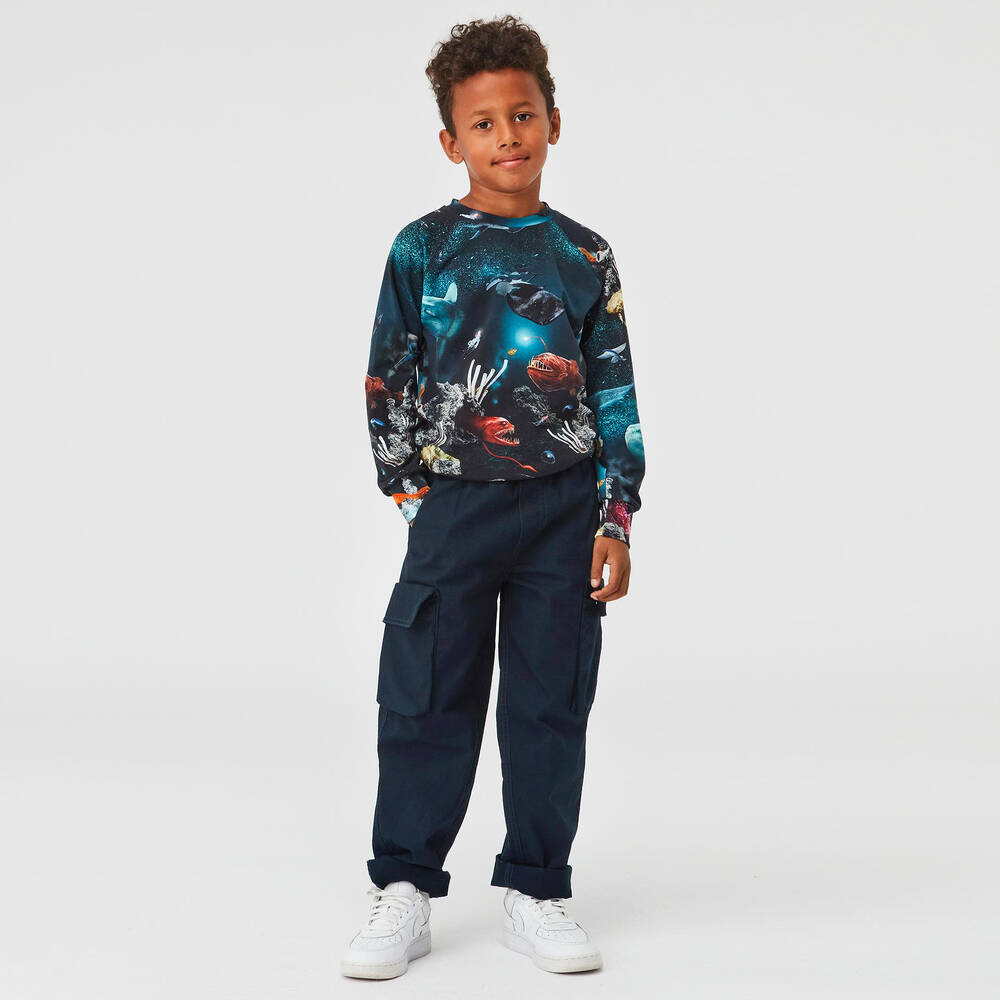 Molo-توب قطن عضوي جيرسي لون أزرق للأولاد | Childrensalon Outlet