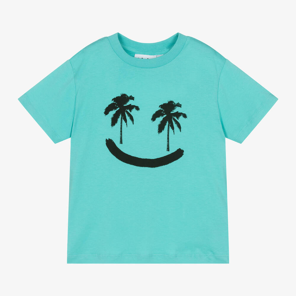 Molo-Blue Palm Tree Cotton T-Shirt | Childrensalon Outlet