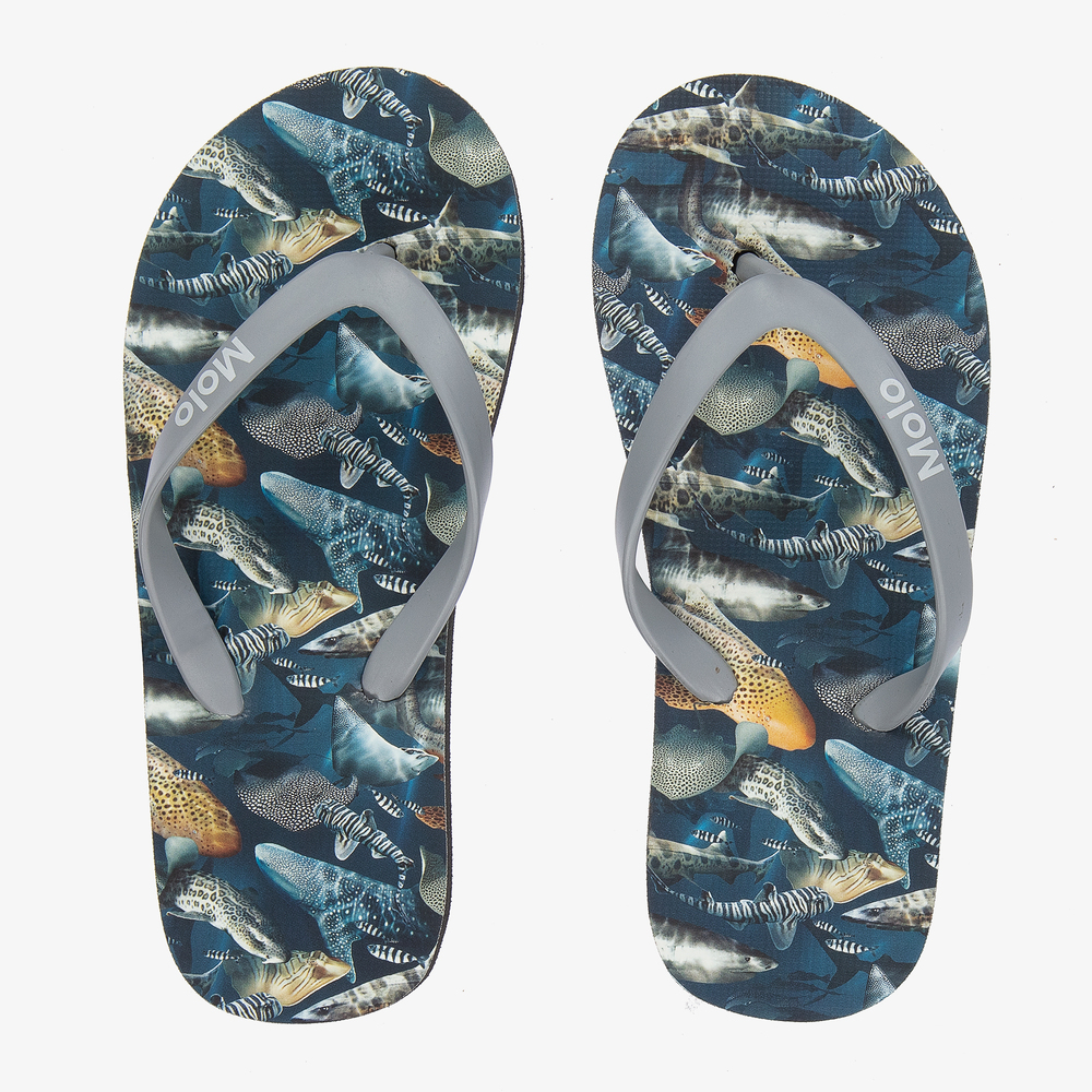 Molo - Blue Sharks Flip Flops  | Childrensalon