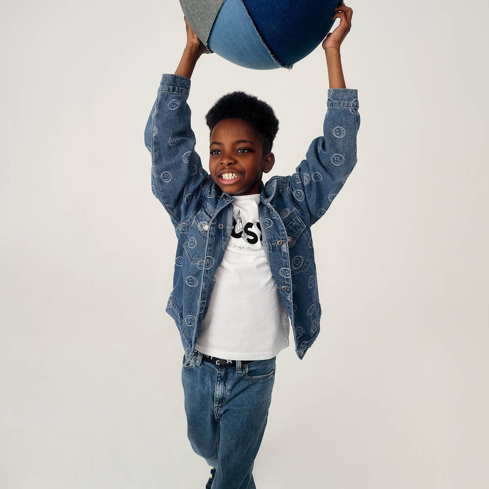 Molo-Blue Smiling Cotton Denim Jacket | Childrensalon Outlet
