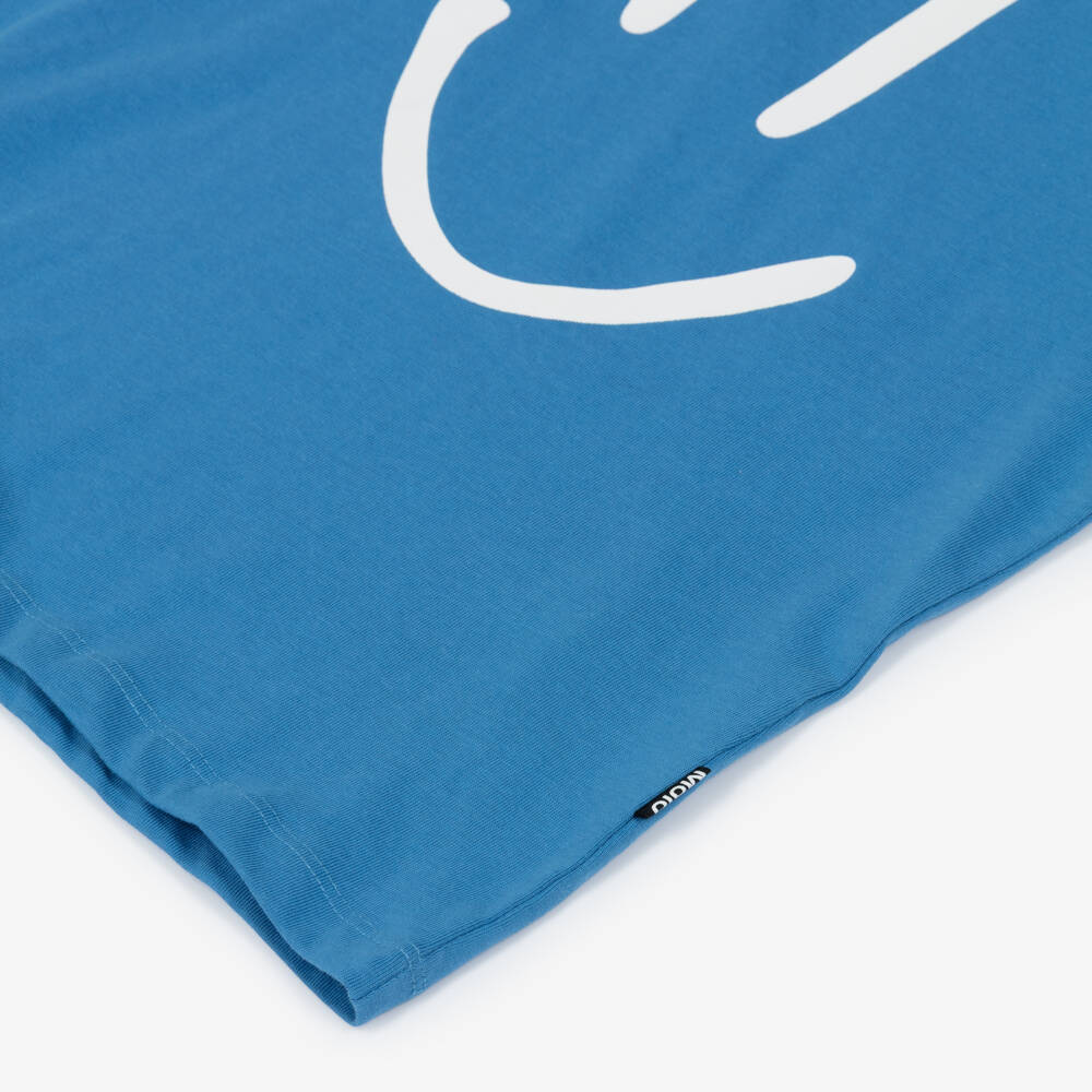 Molo-Blue Smiling Face Organic Cotton T-Shirt | Childrensalon Outlet