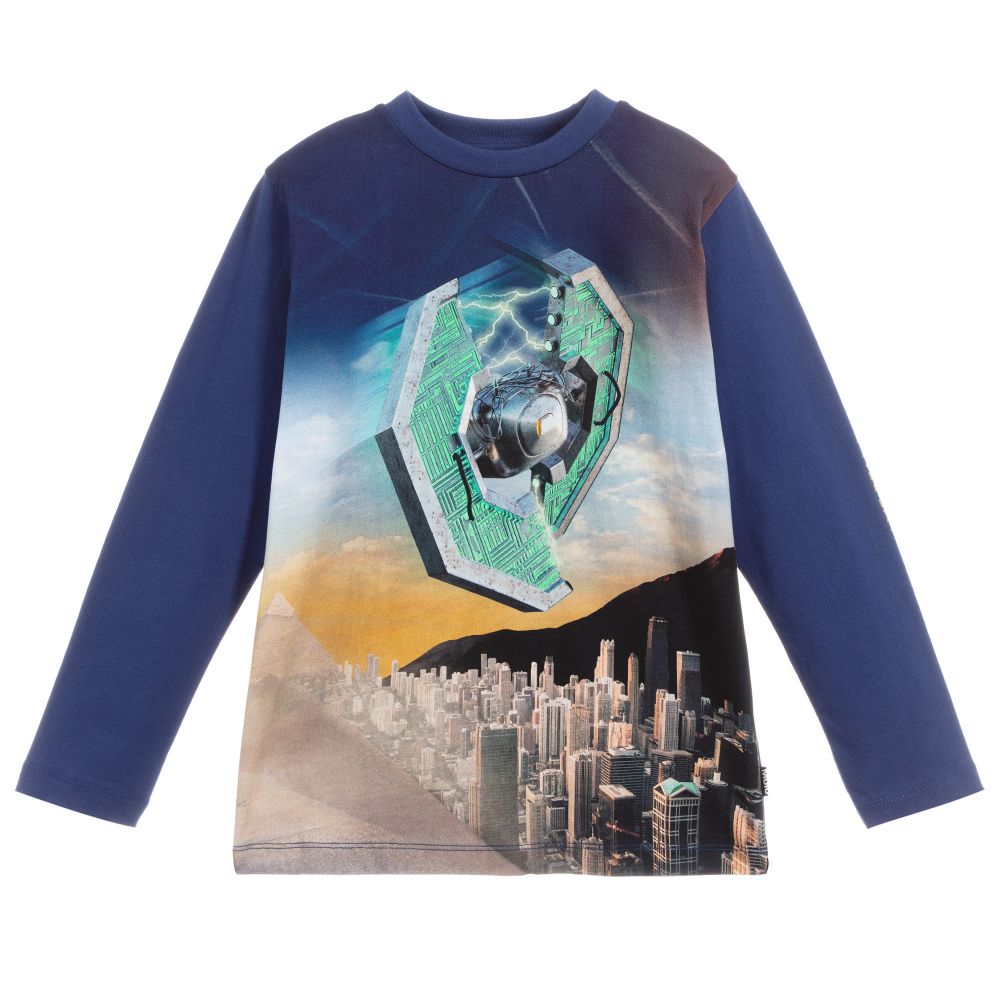 Molo - Blue Space Organic Cotton Top | Childrensalon