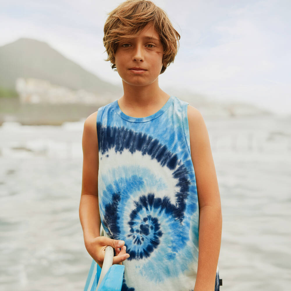 Molo-Blue Tie-Dye Cotton Vest Top | Childrensalon Outlet