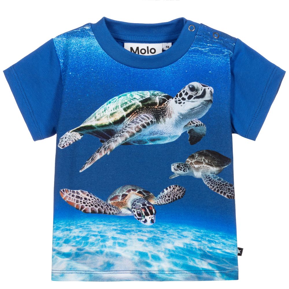 Molo - Голубая хлопковая футболка с черепахами | Childrensalon