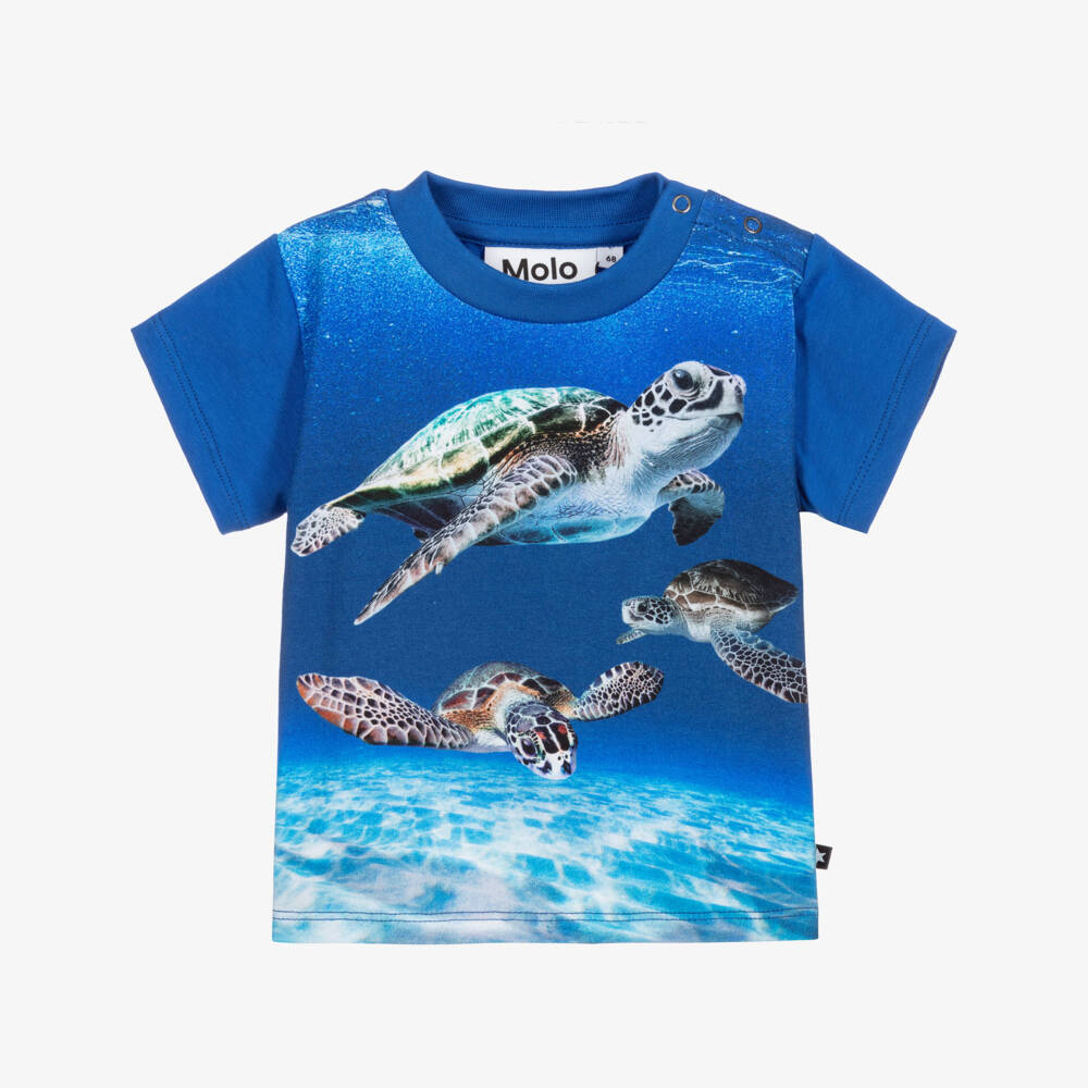 Molo-Голубая хлопковая футболка с черепахами | Childrensalon Outlet