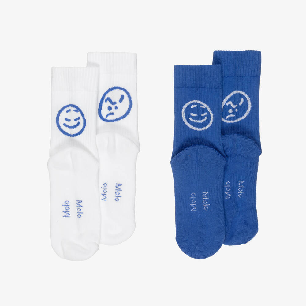 Molo-Blue & White Ribbed Cotton Feelings Socks (2 Pack) | Childrensalon Outlet