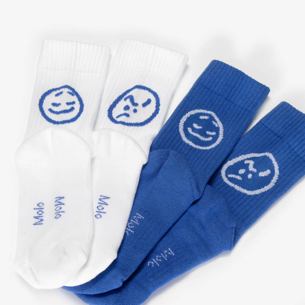Molo-Blue & White Ribbed Cotton Feelings Socks (2 Pack) | Childrensalon Outlet
