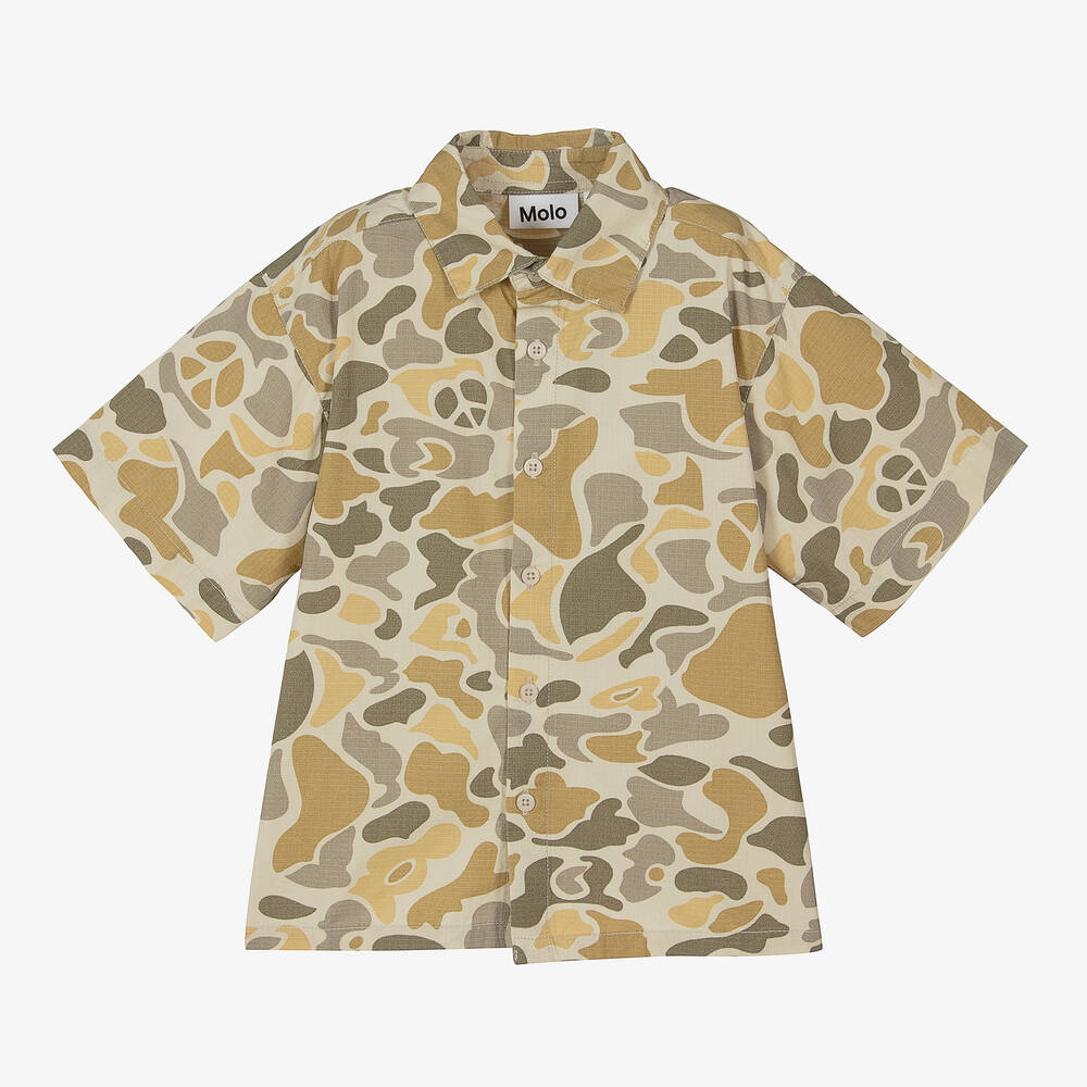 Molo - Boys Beige Camouflage Cotton Shirt  | Childrensalon