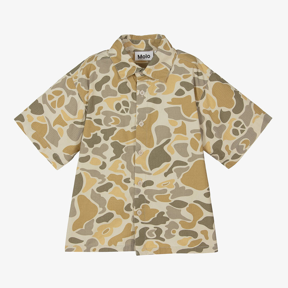 Molo-Boys Beige Camouflage Cotton Shirt  | Childrensalon Outlet